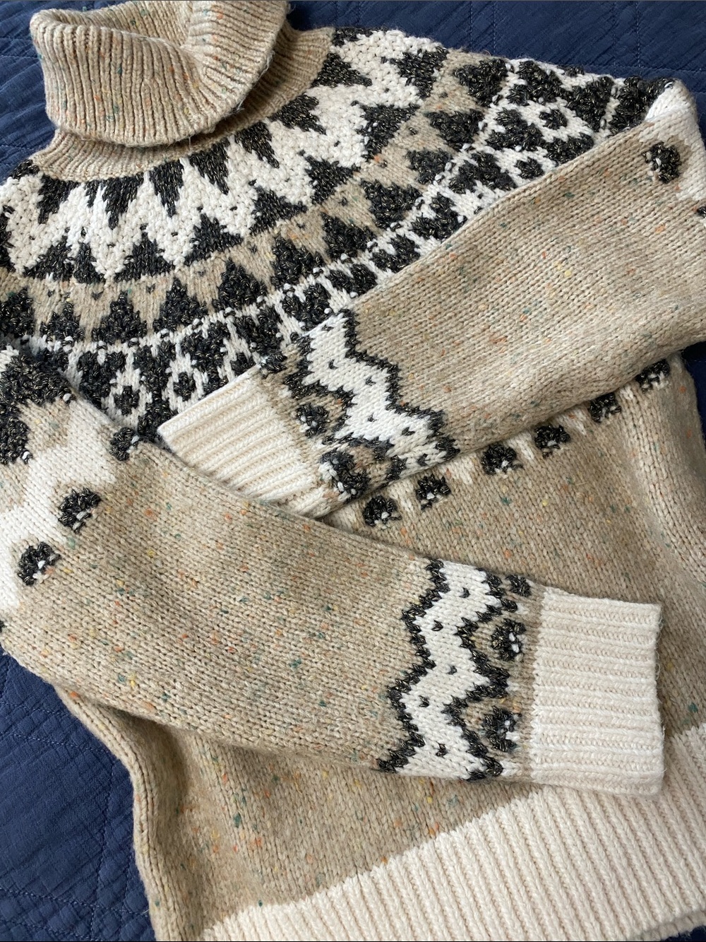 Fair Isle Turtleneck Sweater In Neutral Tones Sz S - Picture 11 of 13